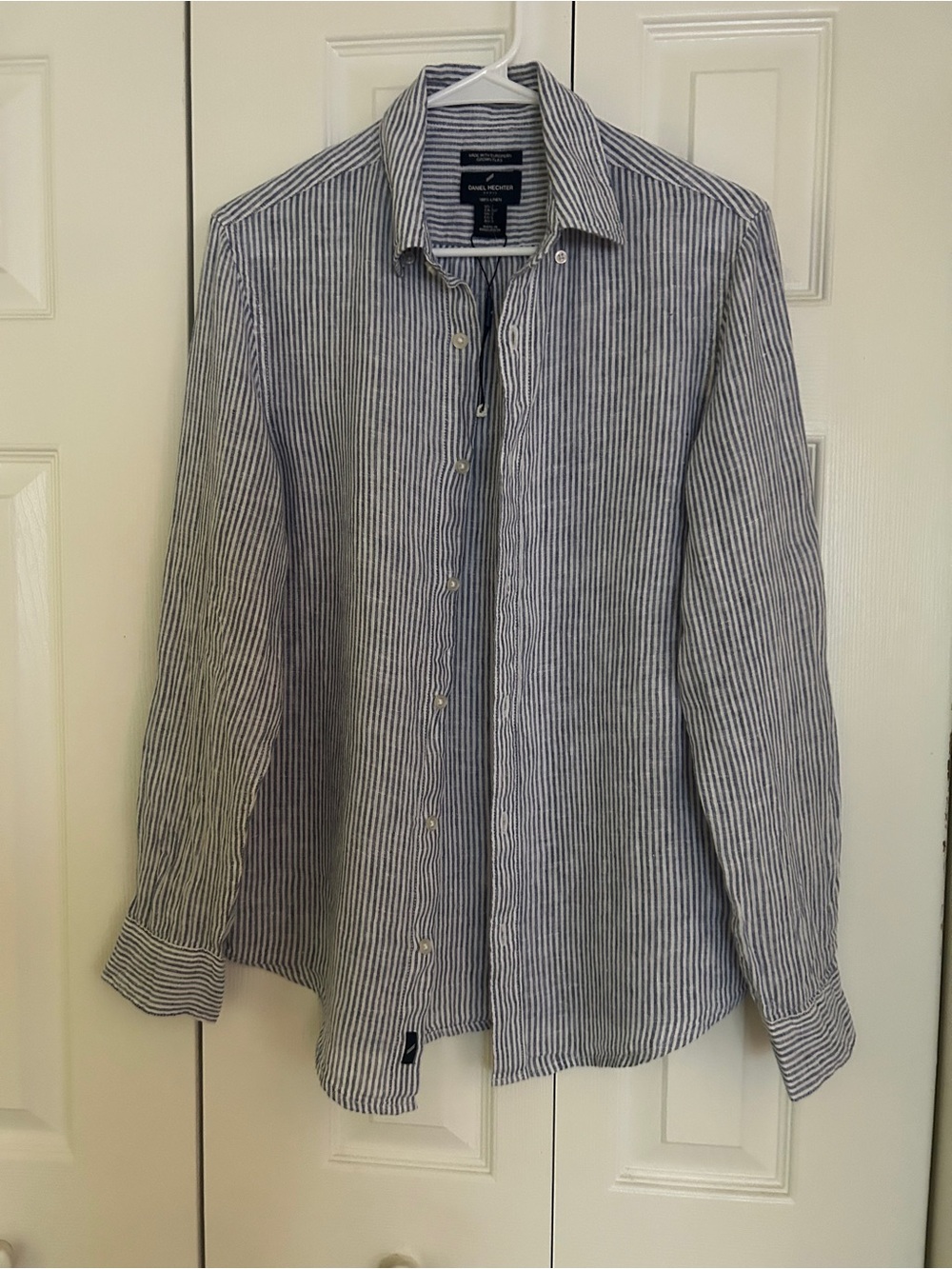 Daniel Hechter Paris 100% European Flax Linen Long Sleeve Striped Blouse Small